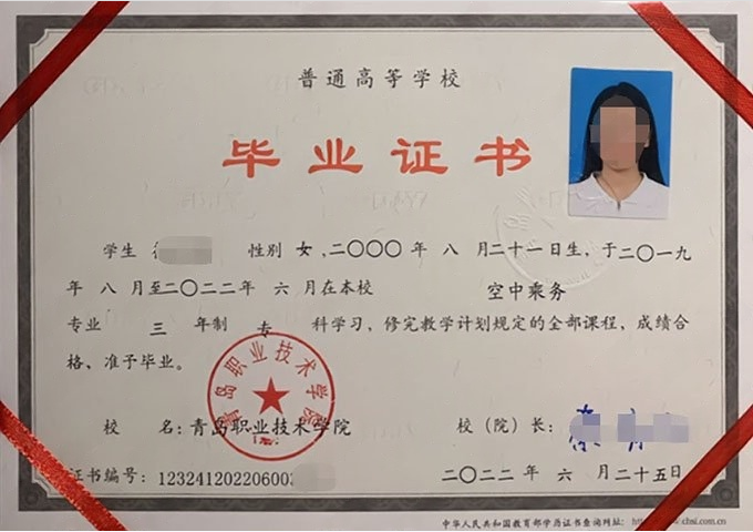 安国青岛职业技术学院毕业证样本图片